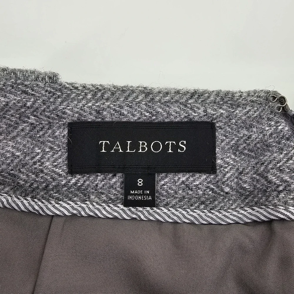 Talbots A-Line Skirt Women 8 Grey Herringbone Wool Blend Lined Career